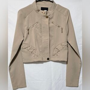 Kaii Los Angeles Moto Style Zip Up Jacket in Tan w/Gold Hardware Size Medium